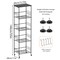 5-Tier Narrow Rolling Storage Cart with Wood Top, Black Metal Wire Shelving Unit with Wheels & Hooks